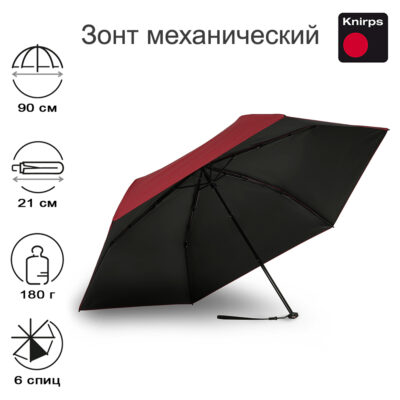 Зонт Knirps механический US.050 Ultra Light Slim Manual BORDEAUX WITH BLACK COATING