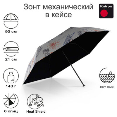 Зонт Knirps механический X4U ultra light slim manual TEAM WITH BLACK HEAT SHIELD
